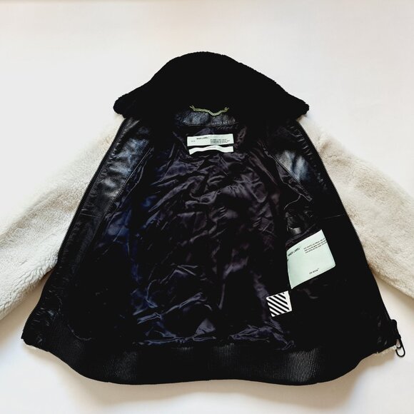 Off-White Shearling Bomber Jacket Size M - Picture 10 of 16